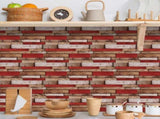 12-Piece Set of Retro Red Shaped Wood-Grain Self-Adhesive Wallpaper 85861440
