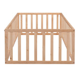 Twin Size Wood Floor Bed Frame with Fence and Door, Natural WF299299AAM