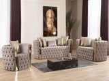 Naomi Button Tufted Loveseat with Velvet Fabric and Gold Accent in Taupe B00961116