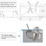 Workstation 33-inch Drop-In 16 Gauge Kitchen Sink R10 Radius Stainless Steel Kitchen Sink Single JYSB322BN