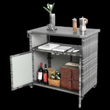 Outdoor Wicker Bar Cart, Patio Wine Serving Cart w/Wheels , Rolling Rattan Beverage Bar Counter W640P175463