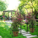 Metal Garden Arch with Gate 79.5'' Wide x 86.6'' High Climbing Plants Support Rose Arch Outdoor W1586P148090