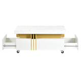 ON-TREND Contemporary Coffee Table with Faux Marble Top, Rectangle Cocktail Table with Caster WF305961AAK