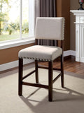 Classic Set of 2pc Counter Height Dining Chairs Ivory Fabric Padded Linen Chairs Upholstered Cushion B011110868