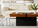 Modern Square Floating Coffee Table Okume Wood Veneer 4-Section Storage Walnut & Black 38653961