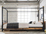 Queen Size Metal Canopy Bed, Upgraded Round-Pipe Metal Bed Frame, Industrial Modern Design, Black W5316P512581