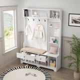 Multi-purpose Hallway Hall Tree with Removable Linen Cushioned Entryway Bench, Coat Rack, Storage W757P196820