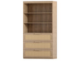 71 Inches Tall Storage Cabinet, Rattan Bookcase with 3 Drawers and 3-Tier Open Shelves, Wooden 71781703