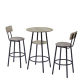 Round bar stool set with shelf, upholstered stool with backrest Grey, 23.62'' W x 23.62'' D x W1162101846