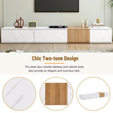 ON-TREND TV Stand with Faux Marble and Walnut Wood Grain Finish for TVs up to 88'', Modern WF320812AAK