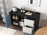 Sideboard Buffet Cabinet, Black Storage Cabinet with Red Doors , 2 Drawers with unique panel styling W409P176583