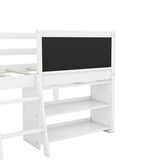 ZNTS Twin Size Low Loft Bed with Two Movable Shelves and Ladder,with Decorative Guardrail 20211914