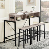59 inch bar table, dining table, sofa table with power socket and LED light, 3 saddle stools, 09295421