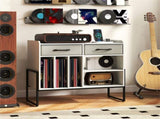 Record Player Stand with Charging Station, Adjustable Shelf & Folding Drawers Vinyl Storage 12718920