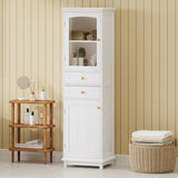 ZNTS 63" Tall Bathroom Storage Cabinet with Glass Doors, Free-Standing, Two Drawers, and Adjustable N729P171305K