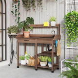 Brown Potting Bench Table, Outdoor Garden Table with Removable Sink and Faucet 41470248