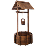 ZNTS Rustic Wooden Wishing Well Planter Outdoor Home Décor for Patio, Garden, Yard w/Hanging Bucket W465P215367