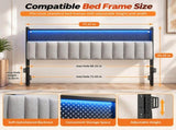 King Size Headboard with Pegboard Storage Shelf, Adjustable Upholstered Backrest, RGB LED Light 30670695