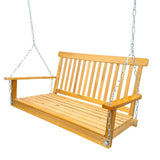 Front Porch Swing with Armrests, Wood Bench Swing with Hanging Chains,for Outdoor Patio ,Garden W49543723