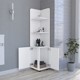 Malibu Freestanding Linen Cabinet, 2-Doors, Open Shelves -White B20092128