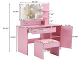 Apple Pink MDF with Melamine Lacquer, 1 Drawer, 1 Door Dressing Table Set, Three-Color Dimming Light 84425228