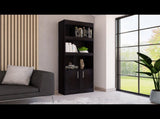 Bookcase, Three Shelves, Double Door Cabinet, Metal Hardware, Black B097132973