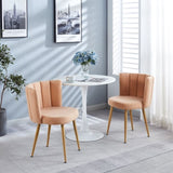Modern beige dining chair with iron tube wood color legs, shorthair cushions and W23461124