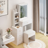 ZNTS Small Size Left Bedside Cabinet Vanity Table + Cushioned Stool, Extra Large Touch Control Sliding 50990177