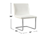 Set of 2 Padded White Leatherette Side Chairs with L-Shape Leg in Chrome Finish B016P156823
