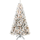 Artificial 5ft Flocked Christmas Tree with 407 PVC Branch Tips, 150L Warm white led, Round head, 58041602