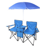 ZNTS Portable Outdoor 2-Seat Folding Chair with Removable Sun Umbrella Blue 64234063