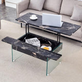 Multifunctional Lift Top Coffee Table -Black Marble Pattern, Essential for Modern Homes.Tempered W2920P226077