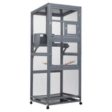 ZNTS Wood Bird Cage with Universal Wheels-Gray W2181P200971