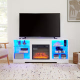 ZNTS TV Stand Electric Fireplace Glass Shelves, 3D Fireplace TV Stand with LED Lights Wood with USB W1758P210372