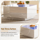 ON-TREND Square High Glossy Coffee Table with 16-color LED Strip Lights, Modern Center Table with N721P191980K