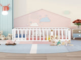 Twin Size Wood Floor Bed Frame with Fence and Door, White WF299299AAK