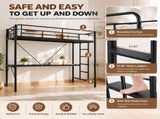 Full Size Metal Loft with Desk, LED Light Strip & Power Outlet, Heavy Duty Round Tube High Loft 98132529