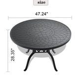 47.24-inch Cast Aluminum Patio Dining Table With Black Frame and Carved Texture on the Tabletop W1710P166028