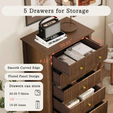 Fluted 5 Drawer Dresser, 45 Inch Tall Modern Chest of Drawers, Bedroom Dresser with Metal Handle, W1716P330707