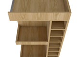 Natural Oak Corner Bar Cabinet with Wine Rack and Open Shelf B062P290259