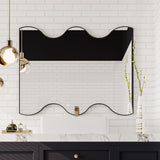 Wall Mirror 30x35 Inch Black Rectangular Mirror with 2 Wavy Sides Metal Framed Mirror Vanity Mirror W1435133318