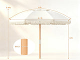 6ft Boho Patio with Tassels, Beech Wood Pole & Fiberglass Ribs, Push-Button Tilt Outdoor 12881833