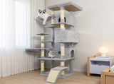 84.6 in Light Gray Cat Tree Tower with Wide Base, 3 Large Hinding Condo, 11 Scratching Post, 03217192