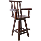 Rustic Bar Stool - Fir Wood Construction, Chair with Footrest,Wide Armrest, Rustic Kitchen Stool, W465P221173