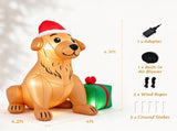 5 FT Christmas Inflatable Golden Retriever with Christmas Hat & Gift Box, Built-in LED Lights, Blow 26204893