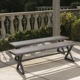 ZNTS Outdoor Aluminum Dining Benches with Steel Frame, 2-Pcs Set, Grey / Black 61625.00BGRY