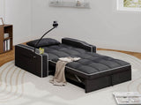 Corduroy Pull-Out Sleeper Chair With Pillow, Brushed Stainless Steel Cup Holder, Phone Stand & Usb 79529233
