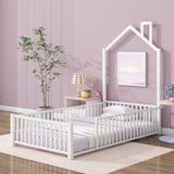 Twin Size Metal House Platform Bed with Guardrail and Chimney, White N709P203151K