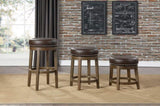 Round Swivel Stools Set of 2, Brown Faux Leather 360-degree Swivel Seat Nailhead Trim Solid Wood B011P201564