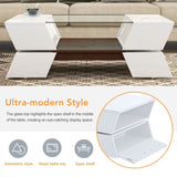 ON-TREND 6mm Glass-Top Coffee Table with Open Shelves and Cabinets, Geometric Style WF299270AAK